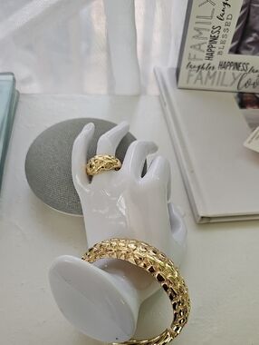 Gold Nugget Bangle and Ring Set - Stainless Steel